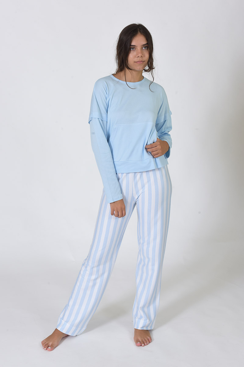 Pijama Algodón Azul Rayas